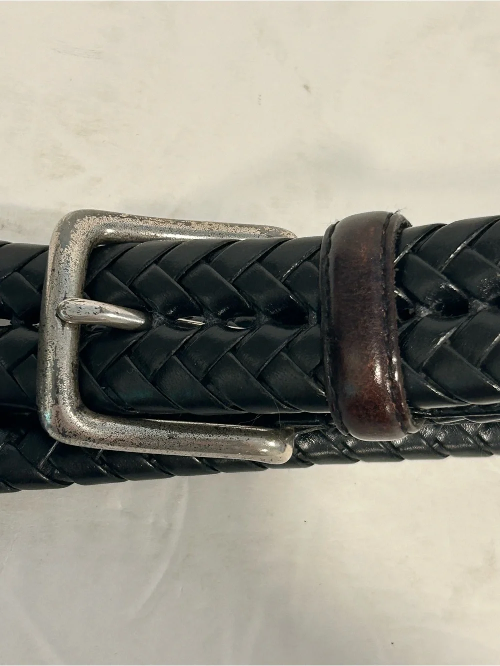 Fossil Braided Leather Belt Sz 95/38 Black Silver Tone Buckle MB3040001